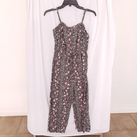 AUW Pants - AUW Olive Green Floral Strappy Lightweight Wide Leg Pant Jumpsuit Size M